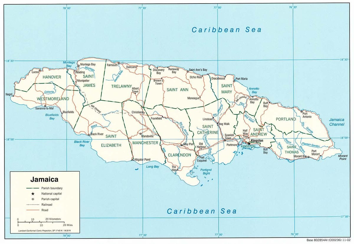 Kort over floder i jamaica
