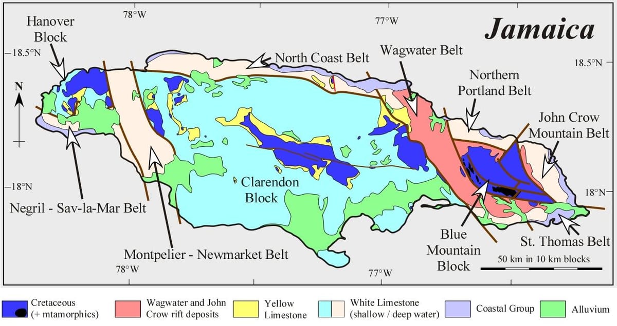 Kort over geologiske jamaica
