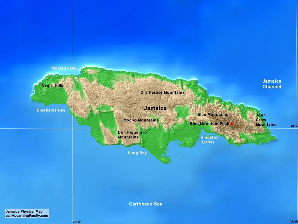 Kort over jamaica bjerge 