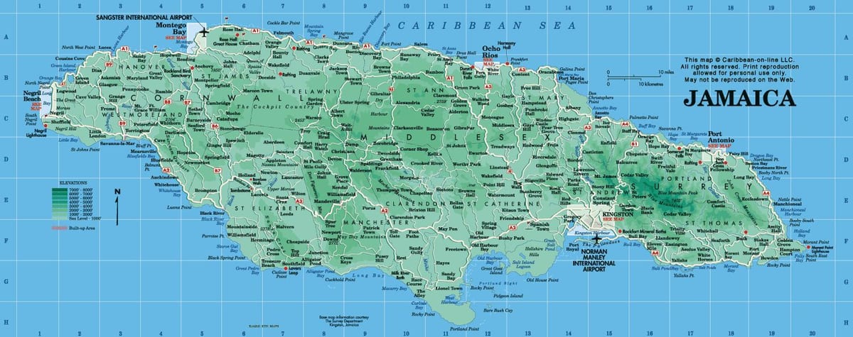 geografisk kort over jamaica