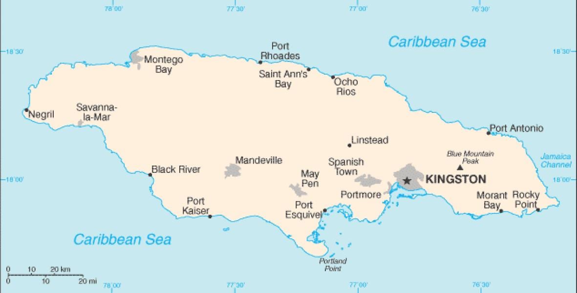Kort over jamaica område 