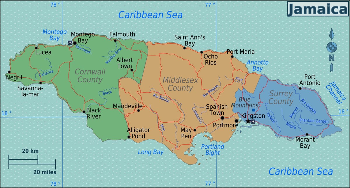 Kort over jamaica regioner