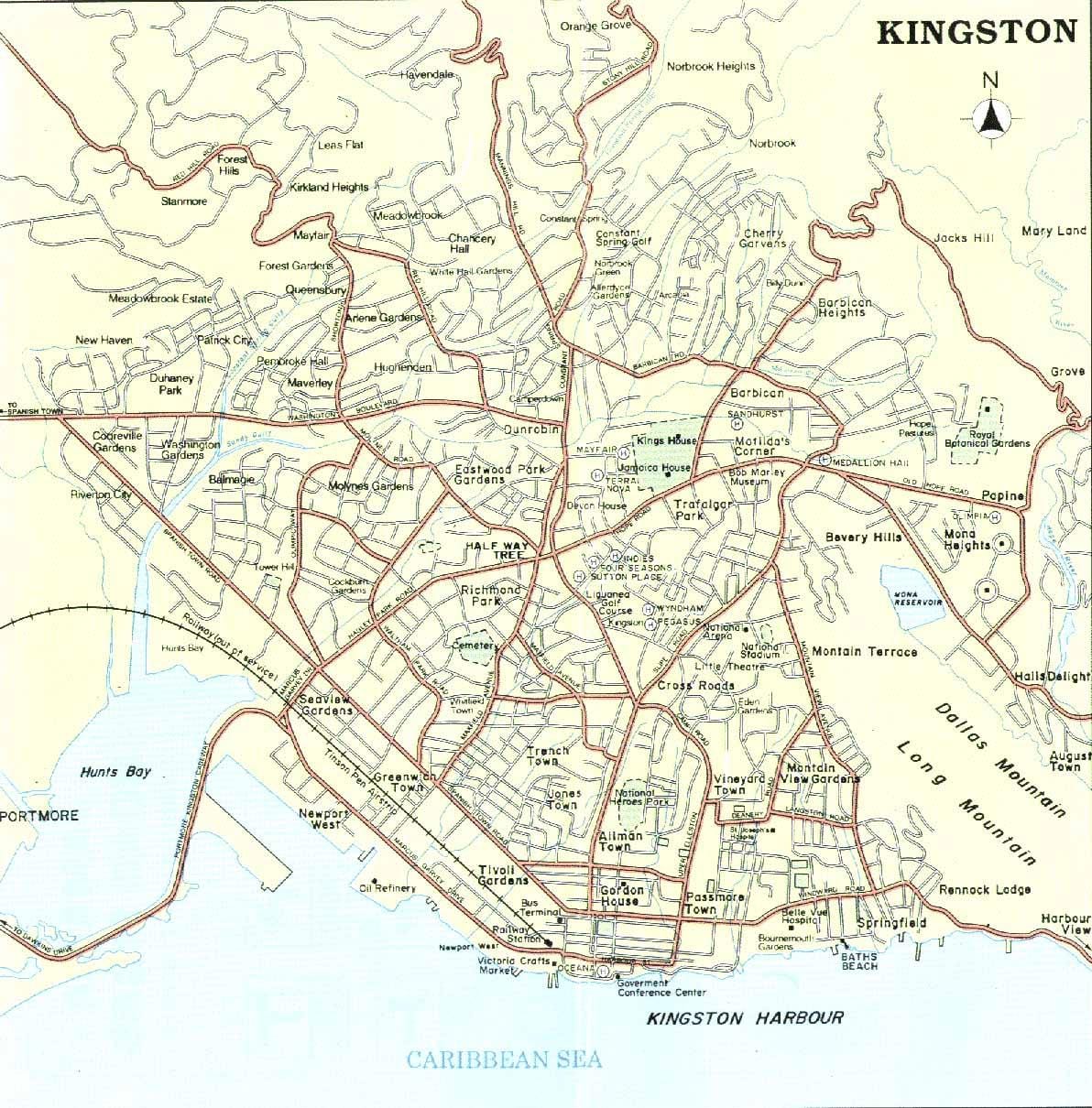 Kort kingston jamaica kvarterer