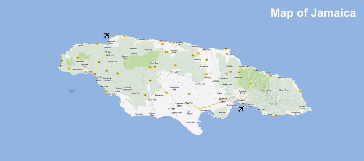 Kort over winnifred stranden jamaica