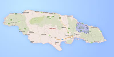 Kort over blue mountains jamaica