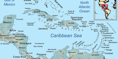 Kort over jamaica og de omkringliggende øer
