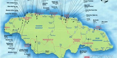 Kort over jamaica, der viser turistattraktioner