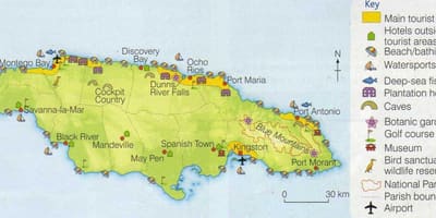 Kort over jamaica, der viser resort områder