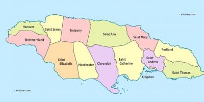 Et kort over jamaica med sogne og hovedstæder